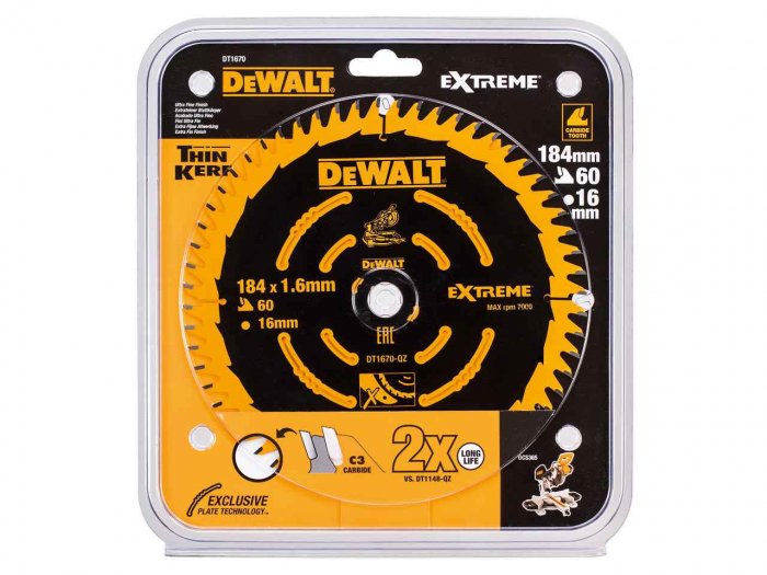 DeWALT DT1670 Pílový kotúč EXTREME 184 x 16 mm, 60 zubov